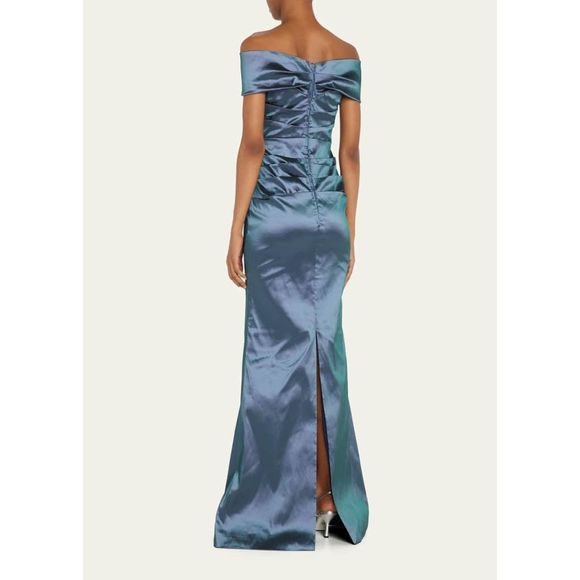 RICKIE FREEMAN FOR TERI JON Off-Shoulder Ruched Taffeta Gown - Picture 2 of 9